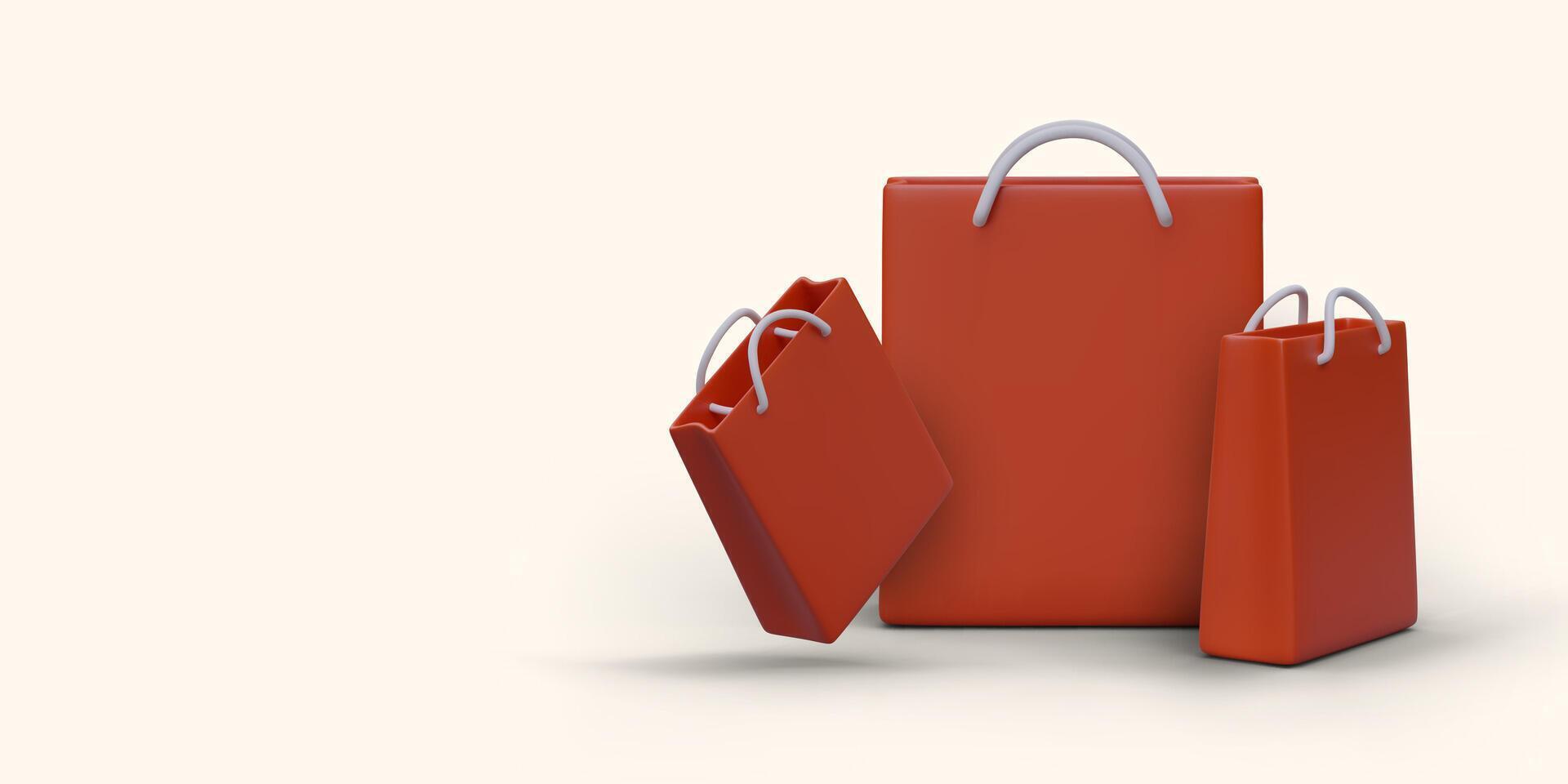 Web page with 3d shopping bags collection. Landing page for souvenir shop vector