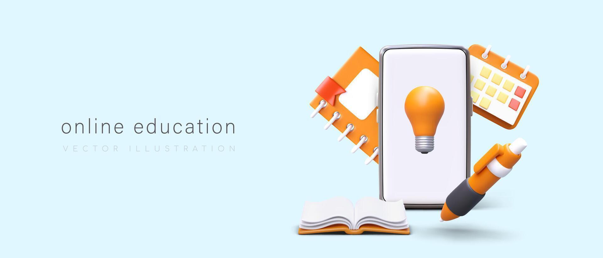 Online education. Advertising of telephone educational programs, applications, games vector