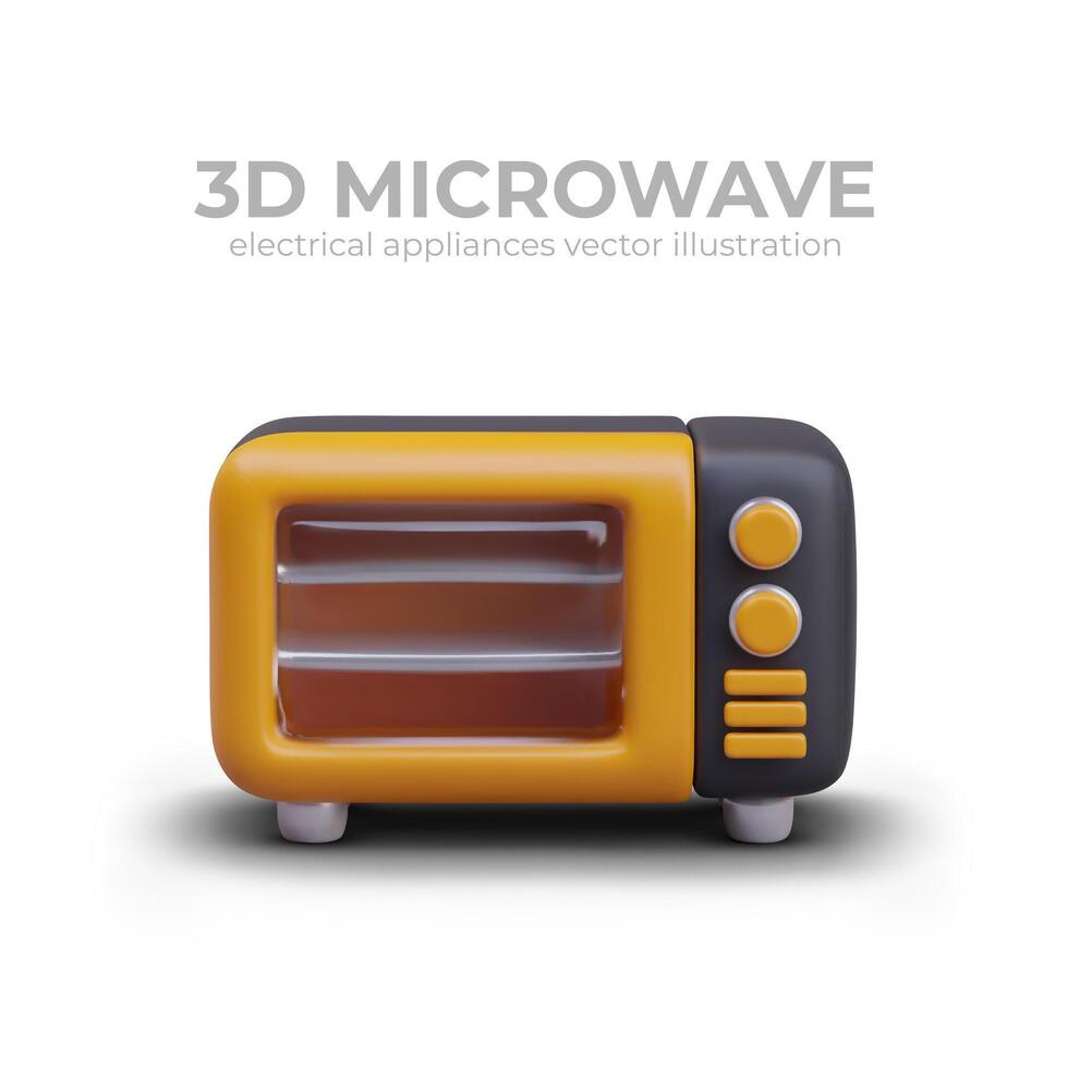 Microwave realistic oven on white background. Electric device for defrosting, reheating, cooking vector