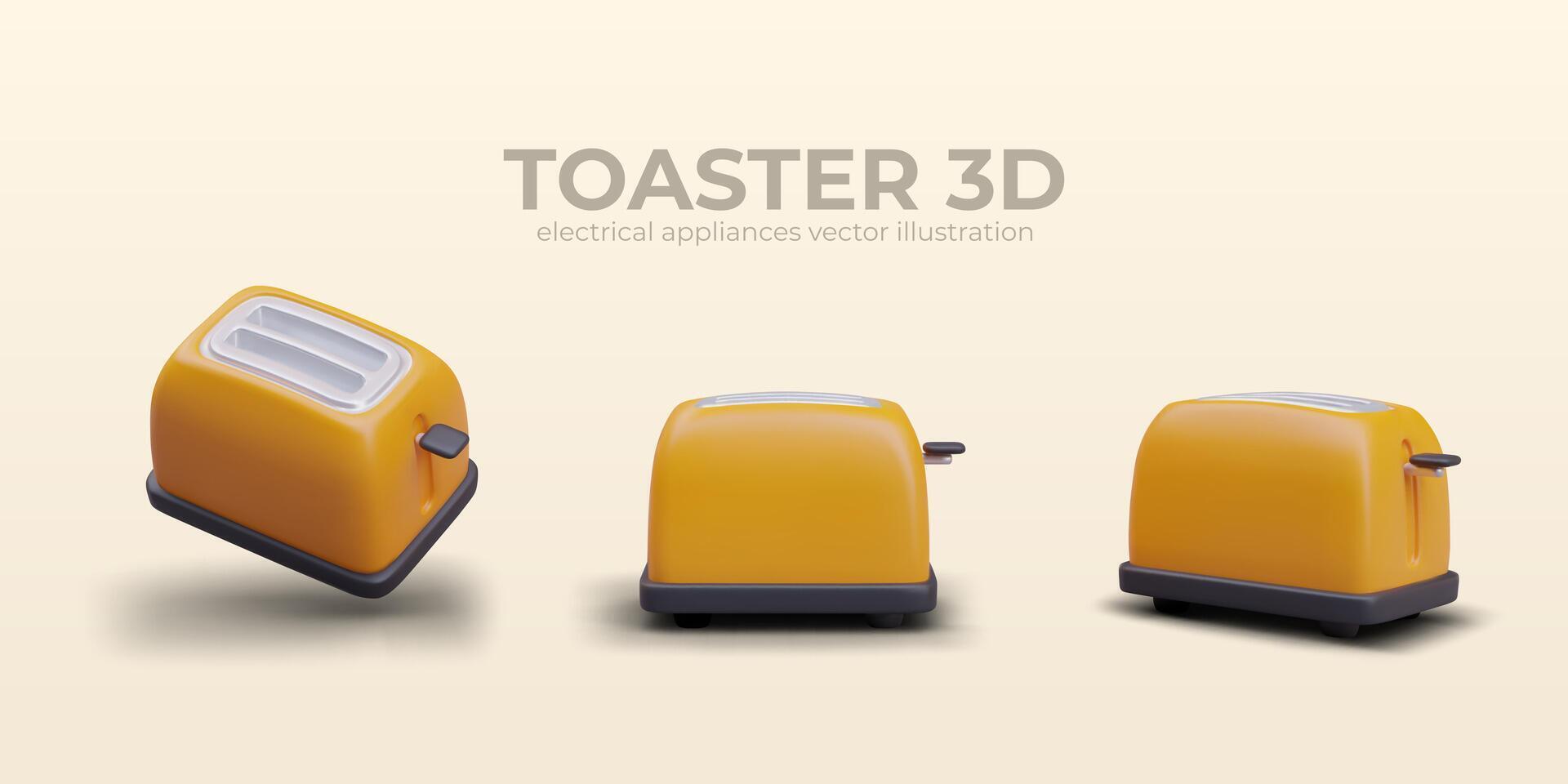 Realistic yellow toaster for preparing bread in different positions vector