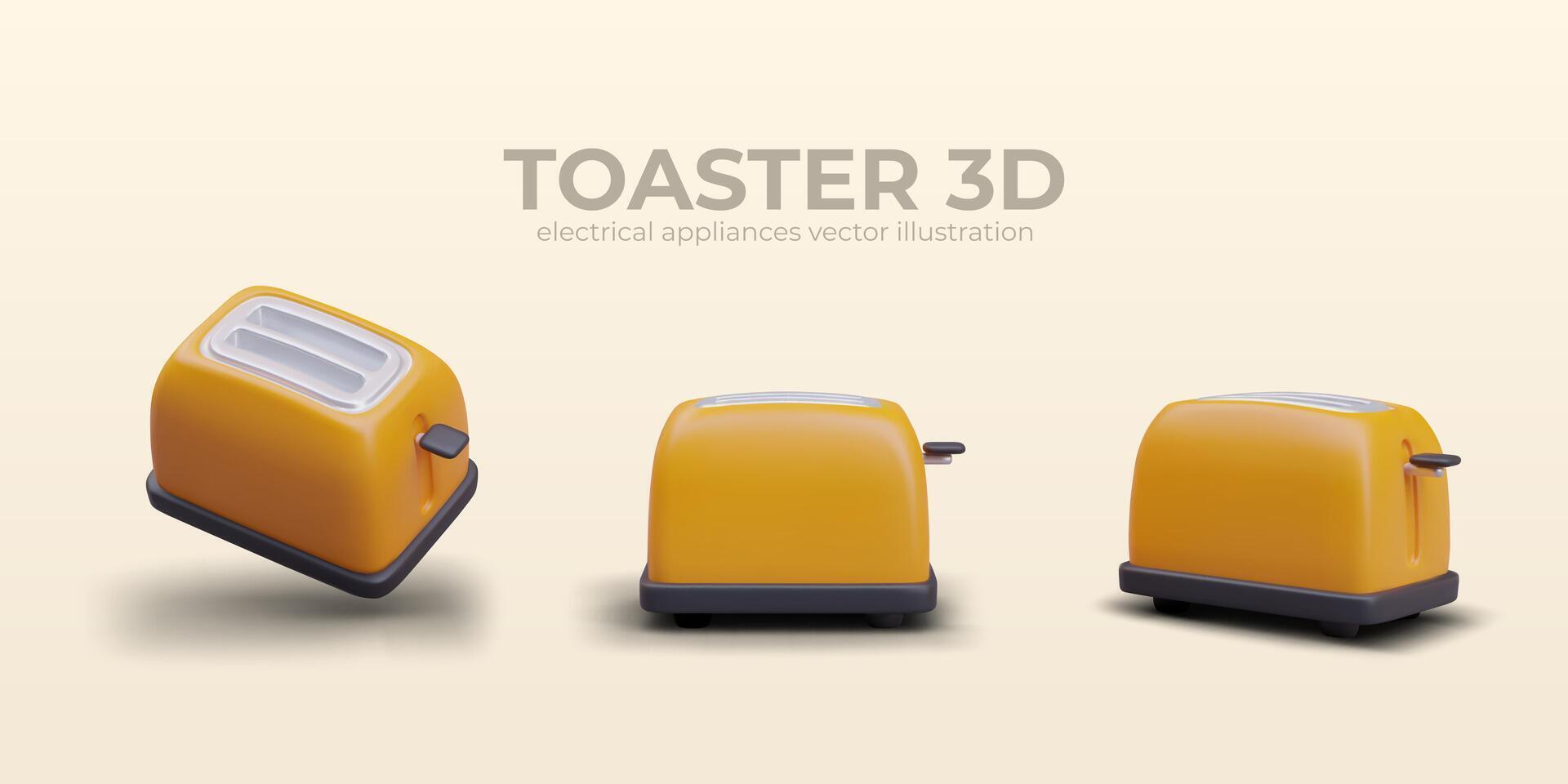 realista amarillo tostadora para preparando un pan en diferente posiciones vector