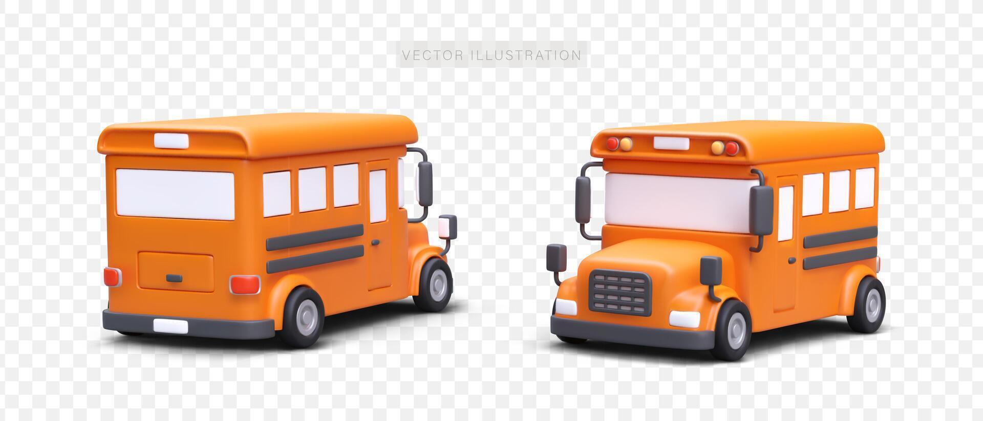 School bus, front and rear view. Set of isolated realistic images with glare and shadows vector