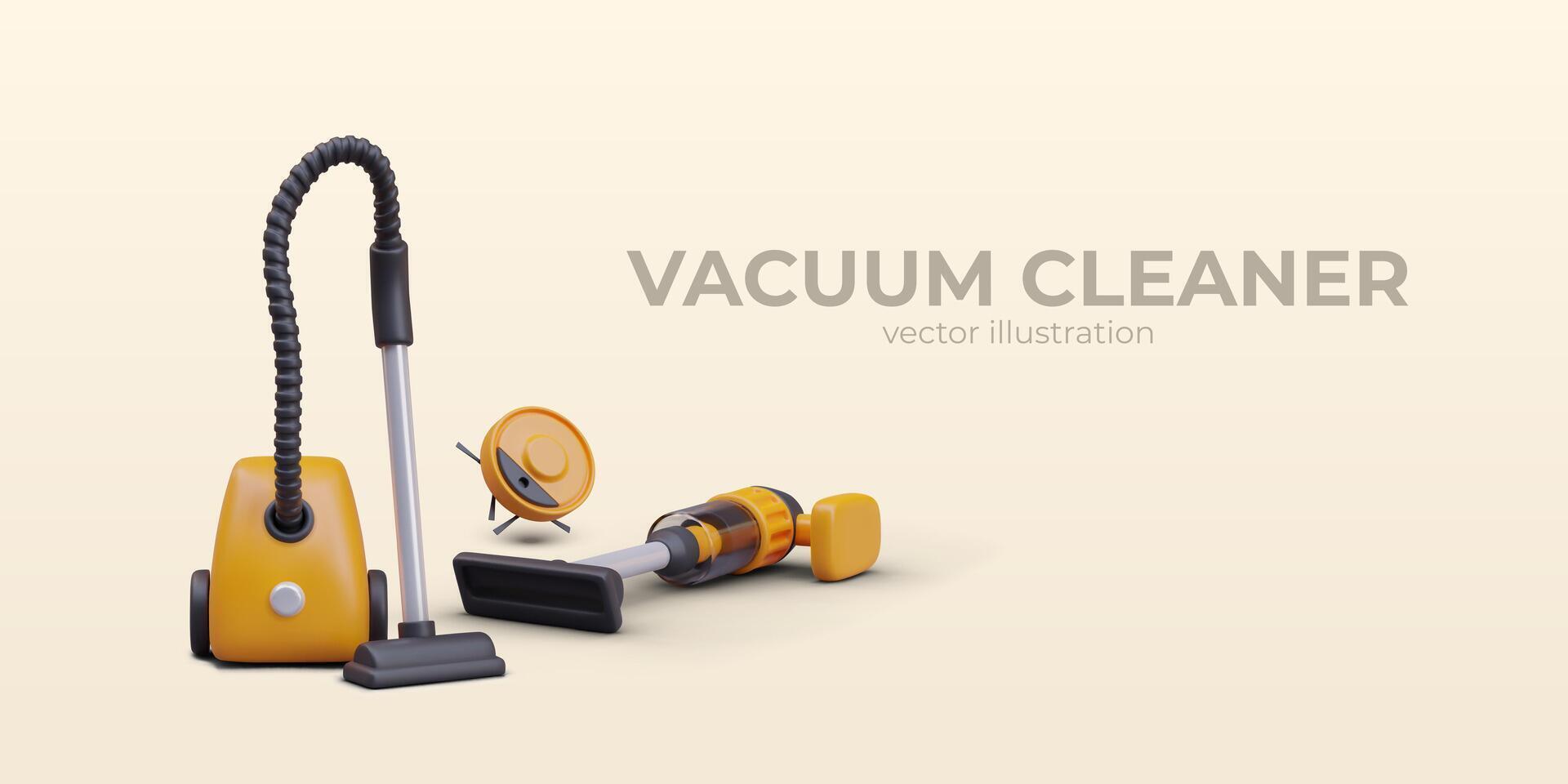 Poster with realistic different vacuum cleaners. Water and vacuum cleaner concept vector