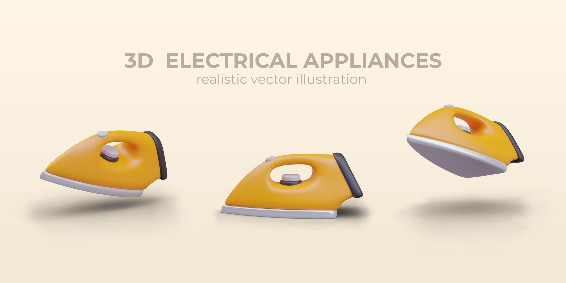 Realistic electric iron with regulator. Device for smoothing fabric vector