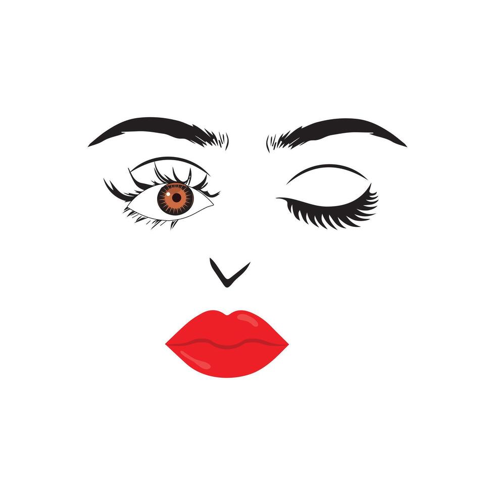 Beautiful woman face with red lips,  illustration vector. Fashion model face close up, vector illustration. EPS10.