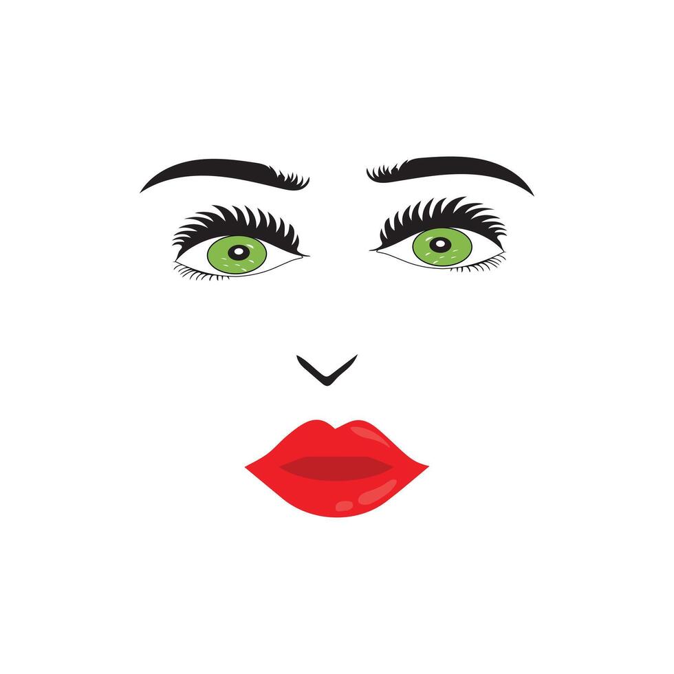 Beautiful woman face with red lips,  illustration vector. Fashion model face close up, vector illustration. EPS10.