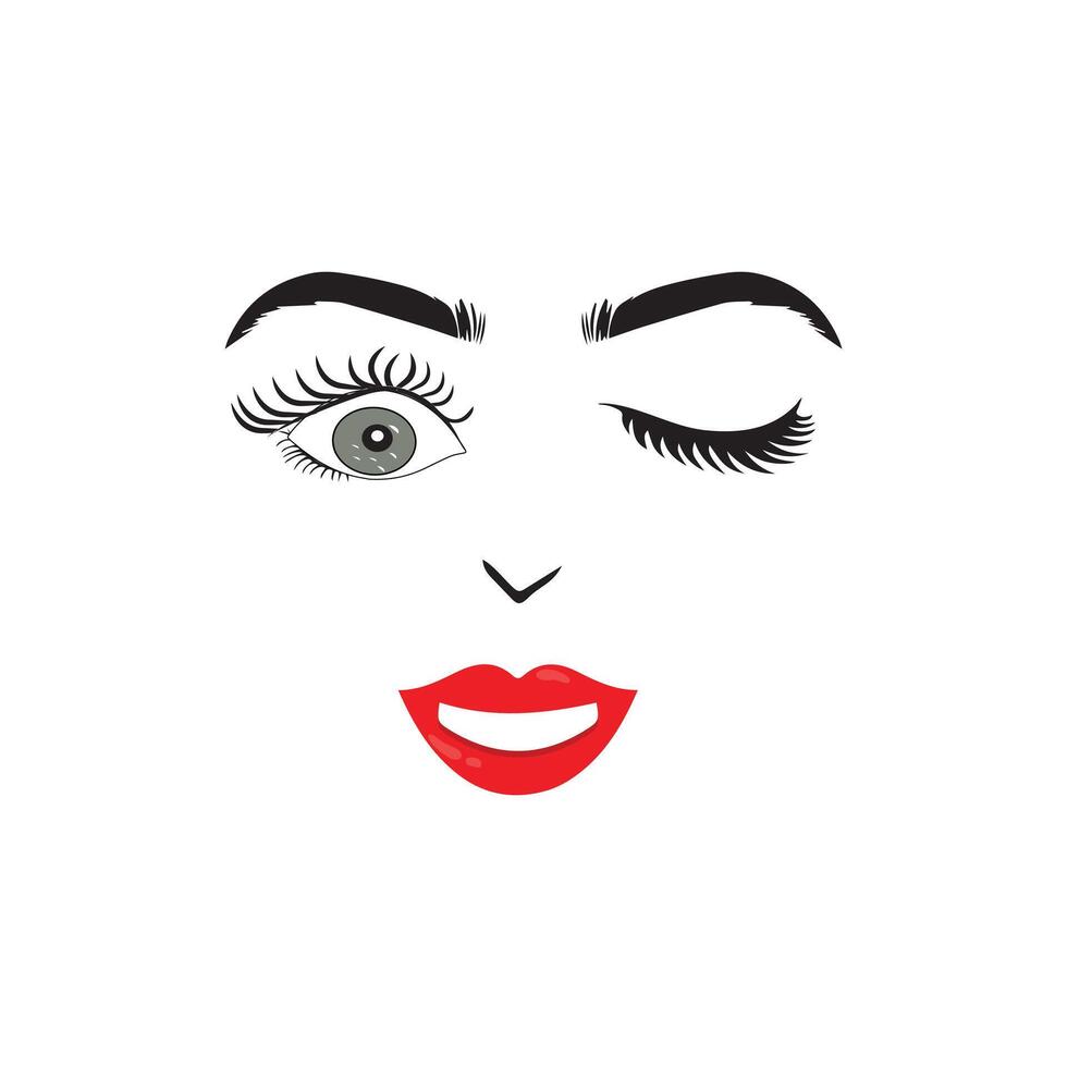 Beautiful woman face with red lips,  illustration vector. Fashion model face close up, vector illustration. EPS10.