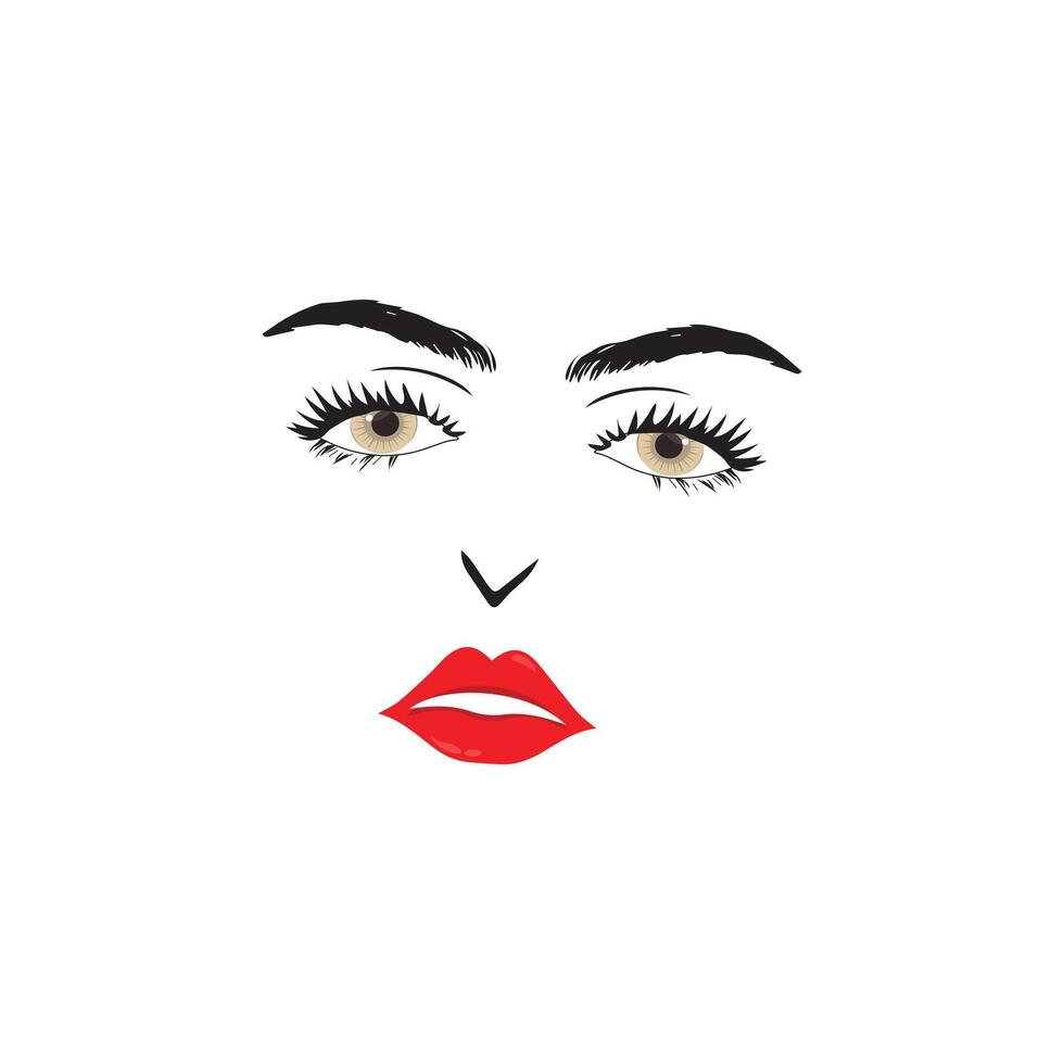 Beautiful woman face with red lips,  illustration vector. Fashion model face close up, vector illustration. EPS10.