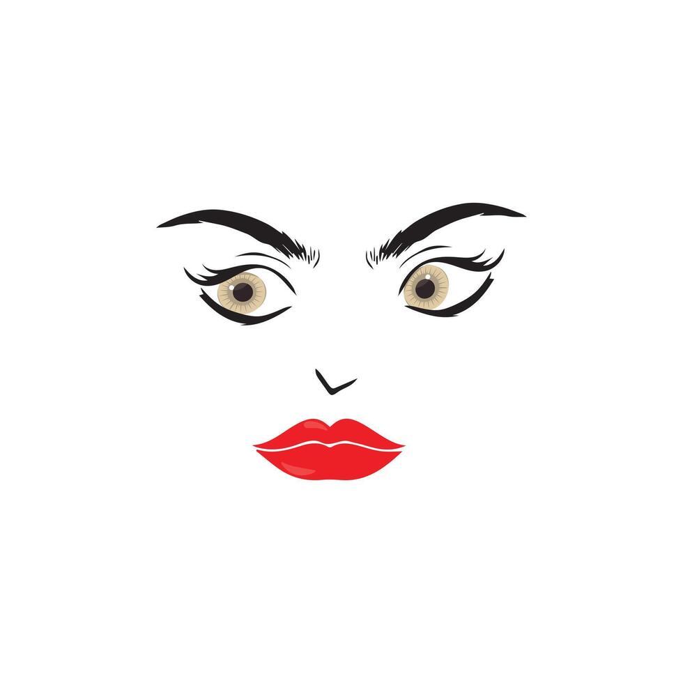 Beautiful woman face with red lips,  illustration vector. Fashion model face close up, vector illustration. EPS10.