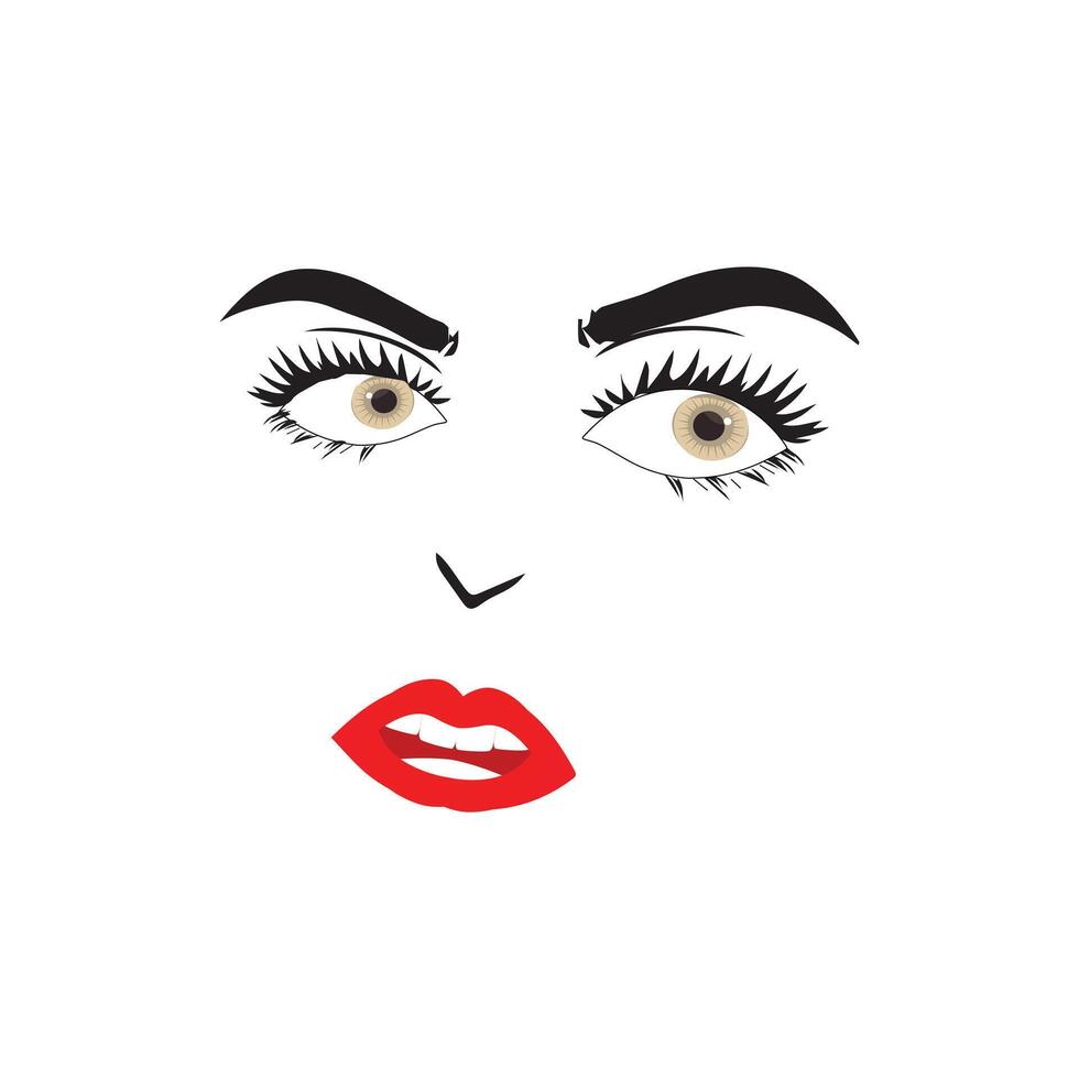 Beautiful woman face with red lips,  illustration vector. Fashion model face close up, vector illustration. EPS10.