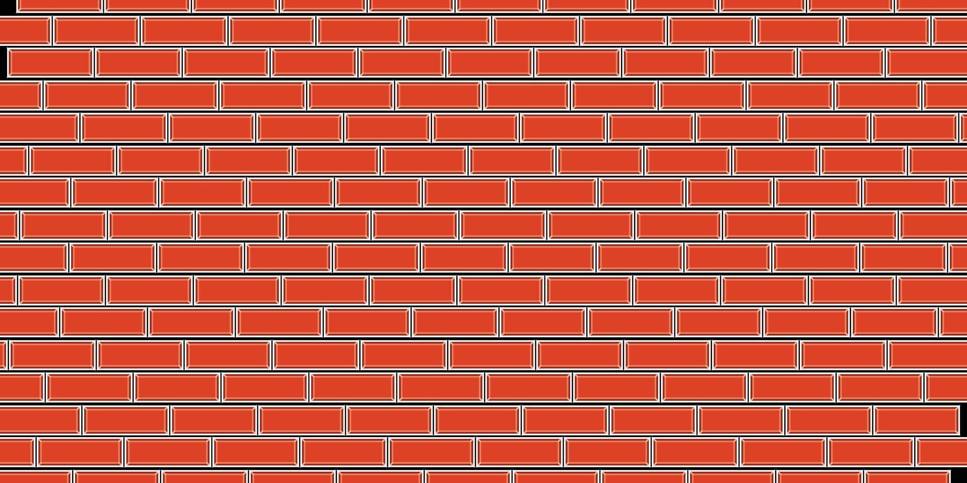 Brick wall, red relief texture with shadow, vector background illustration. Red brick tile wall background.