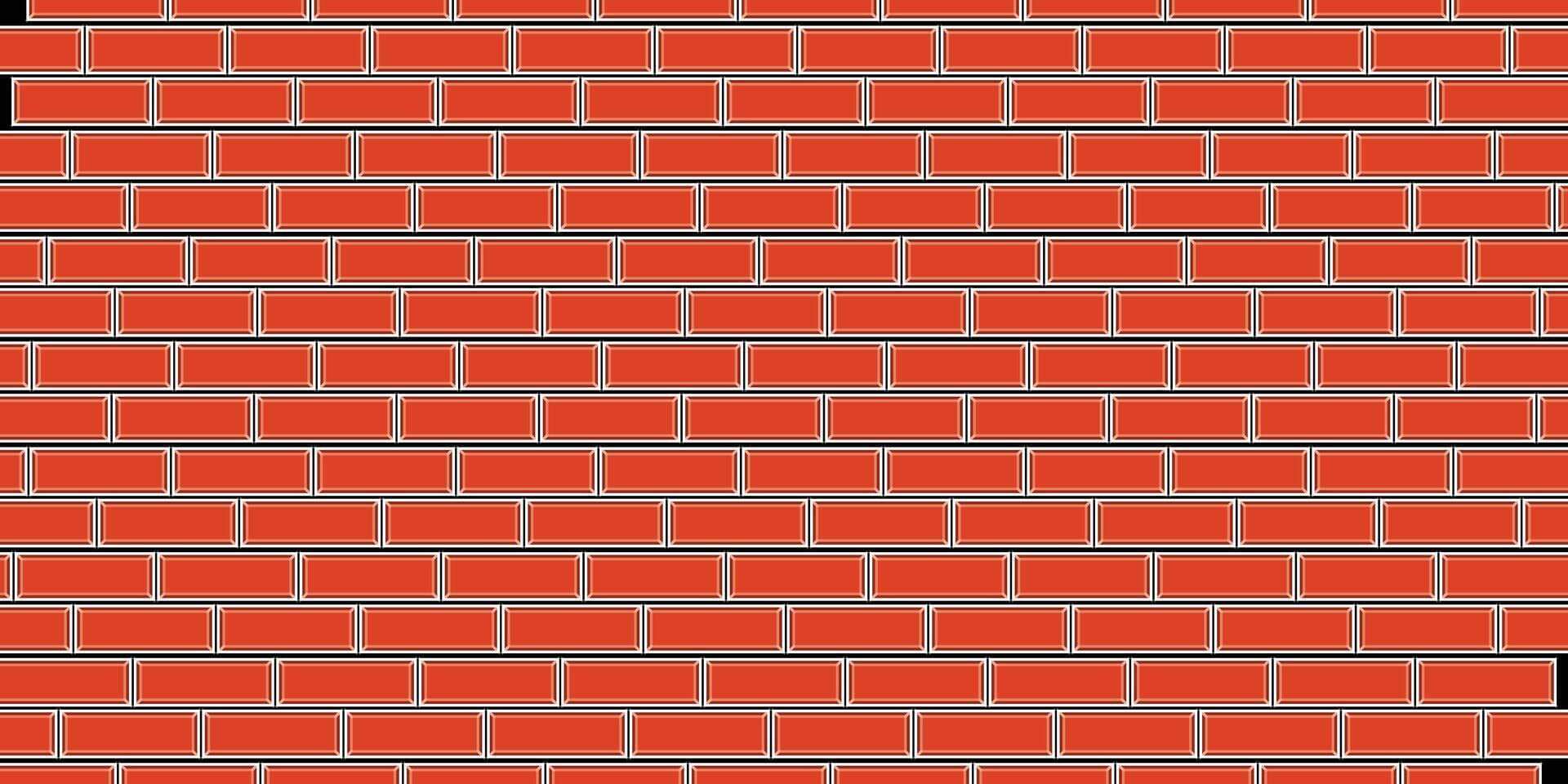 Brick wall, red relief texture with shadow, vector background illustration. Red brick tile wall background.