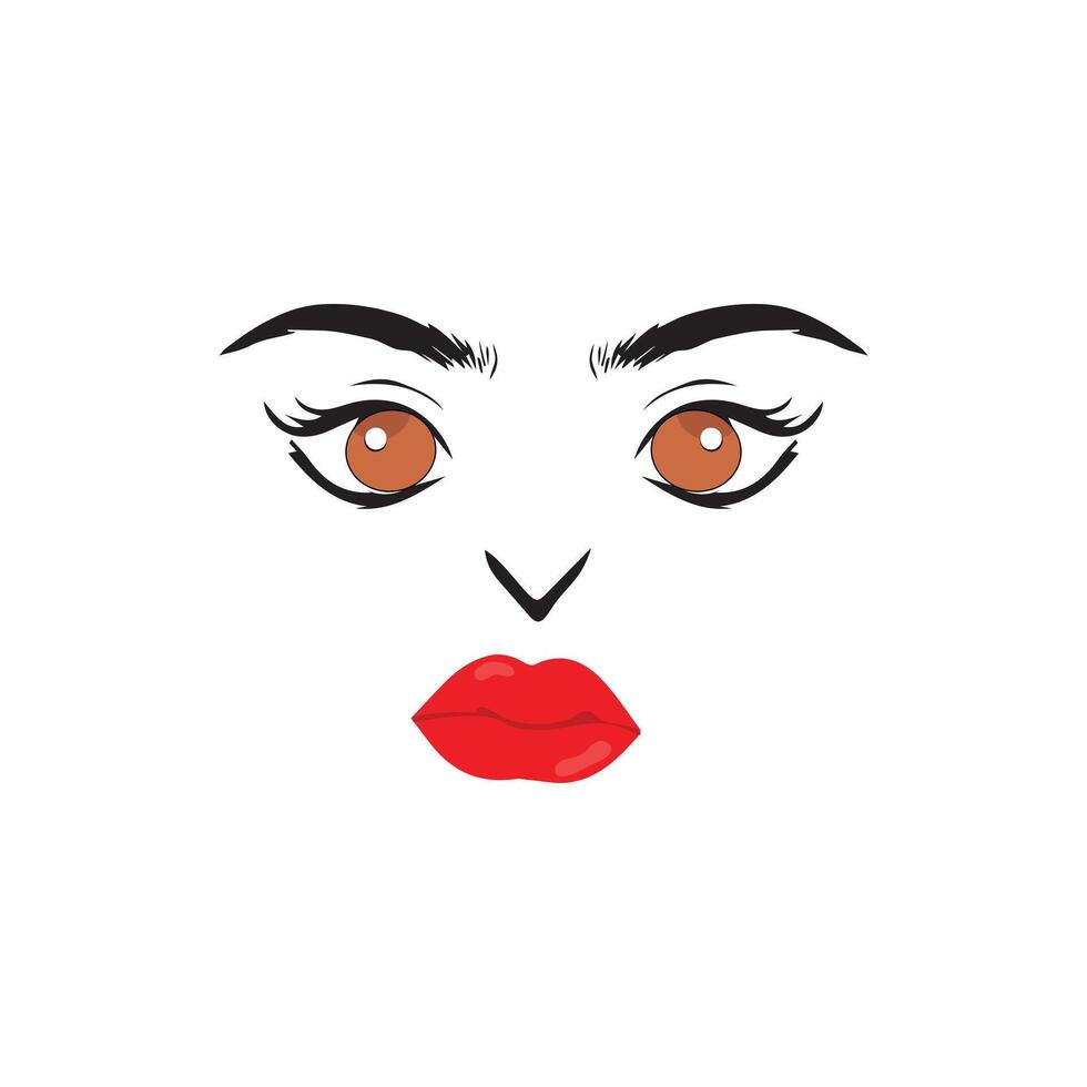 Beautiful woman face with red lips,  illustration vector. Fashion model face close up, vector illustration. EPS10.