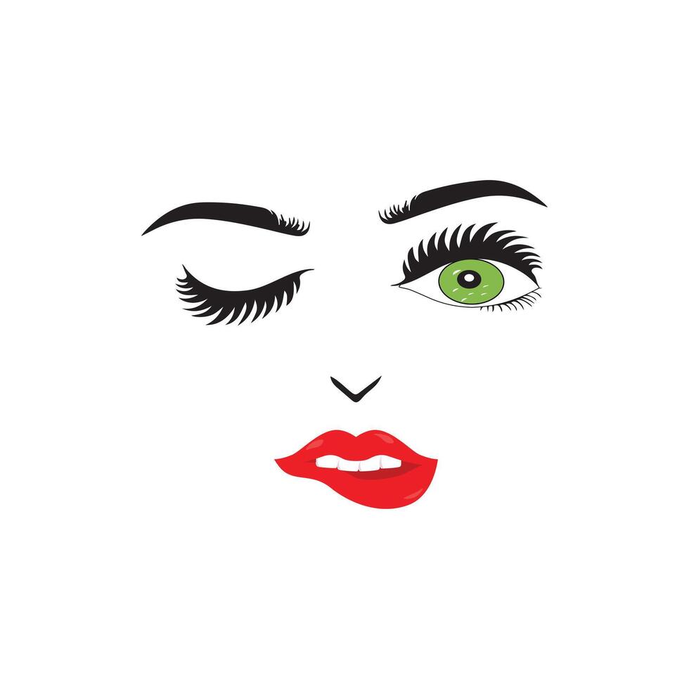 Beautiful woman face with red lips,  illustration vector. Fashion model face close up, vector illustration. EPS10.