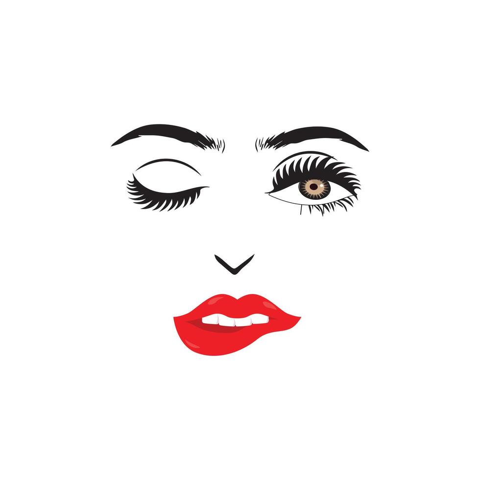 Beautiful woman face with red lips,  illustration vector. Fashion model face close up, vector illustration. EPS10.