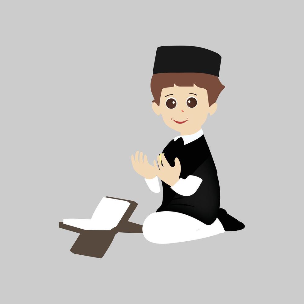 Muslim boy cartoon illustration for ramadan kareem And islamic culture, Cute cartoon young muslim boy different expressions vector