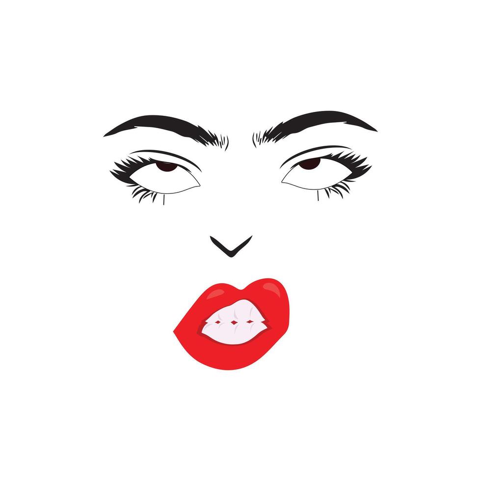 Beautiful woman face with red lips,  illustration vector. Fashion model face close up, vector illustration. EPS10.