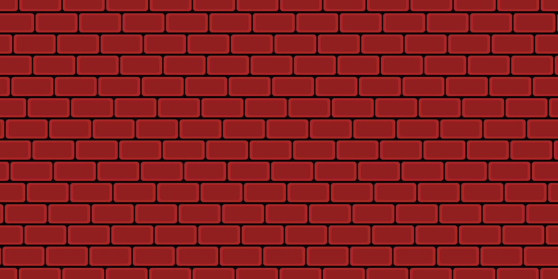 Brick wall, red relief texture with shadow, vector background illustration. Red brick tile wall background.
