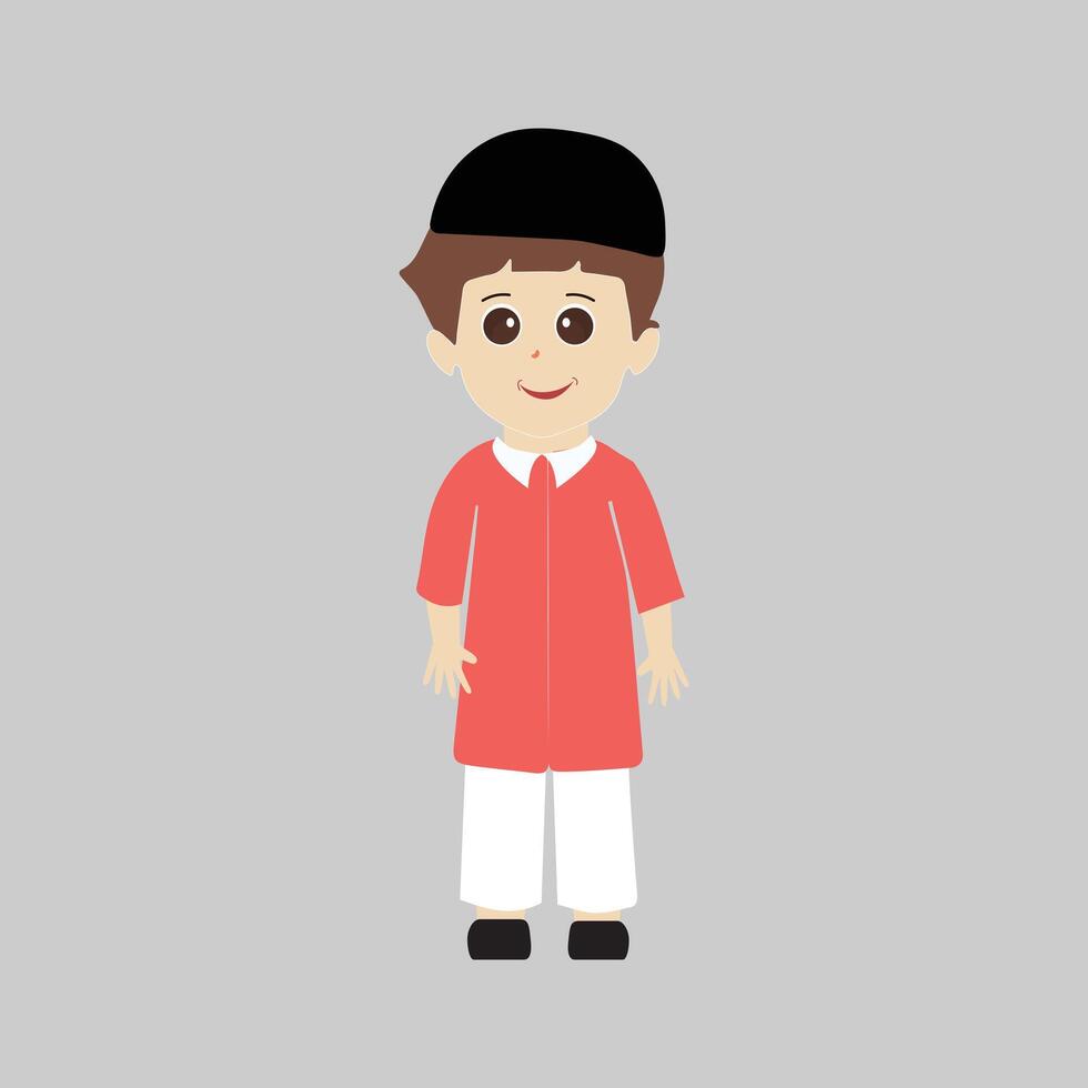 Muslim boy cartoon illustration for ramadan kareem And islamic culture, Cute cartoon young muslim boy different expressions vector