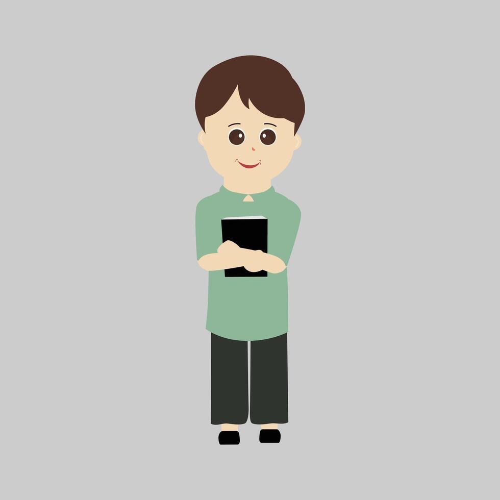 Happy muslim boy cartoon character vector. Muslim boy praying, Little muslim kid different pose and feel peace. vector