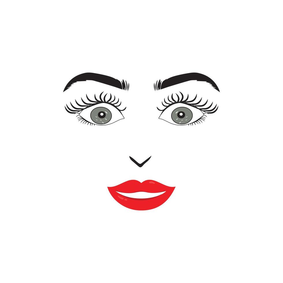hermosa mujer cara con rojo labios, ilustración vector. Moda modelo cara cerca arriba, vector ilustración. eps10.