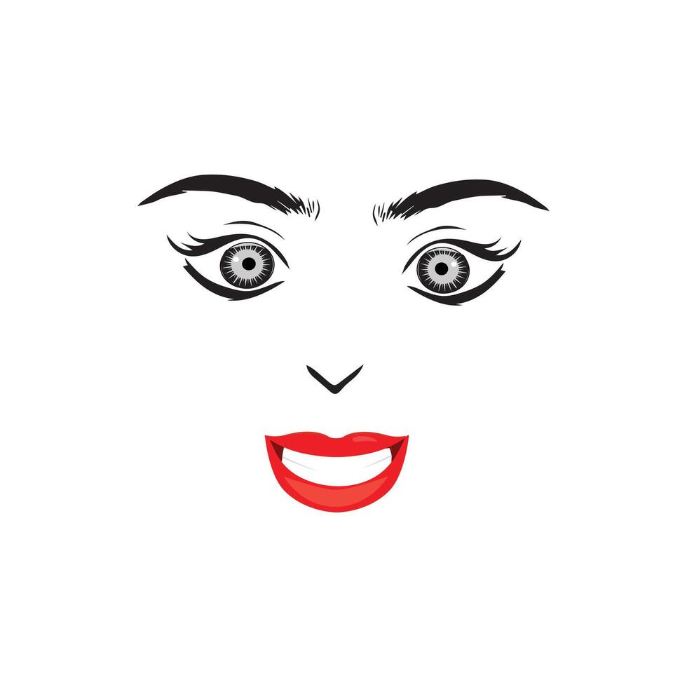 Beautiful woman face with red lips,  illustration vector. Fashion model face close up, vector illustration. EPS10.