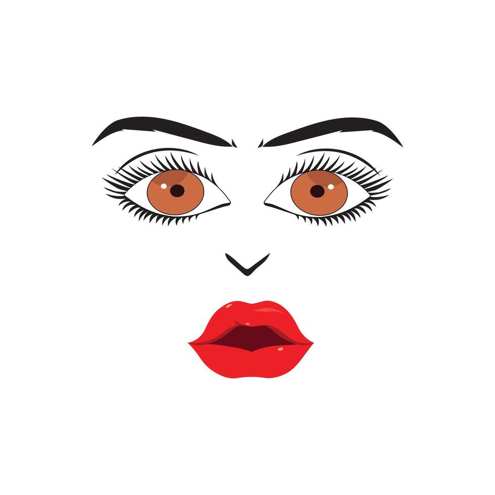 Beautiful woman face with red lips,  illustration vector. Fashion model face close up, vector illustration. EPS10.