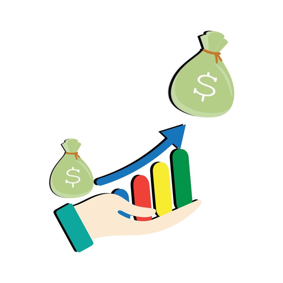 Money bag chart increase, business graph arrow up growth investment. Chart finance income increase growing. vector illustration flat design.