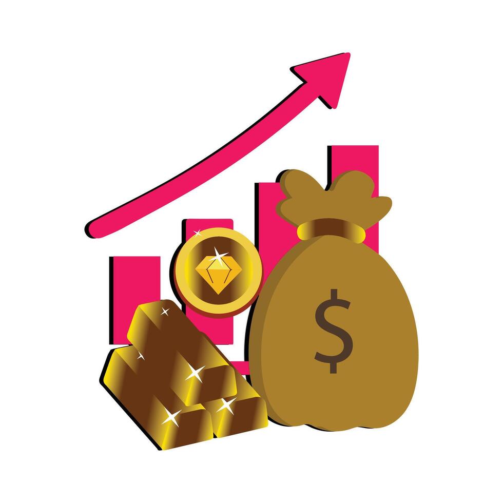 Money bag chart increase, business graph arrow up growth investment. Chart finance income increase growing. vector illustration flat design.