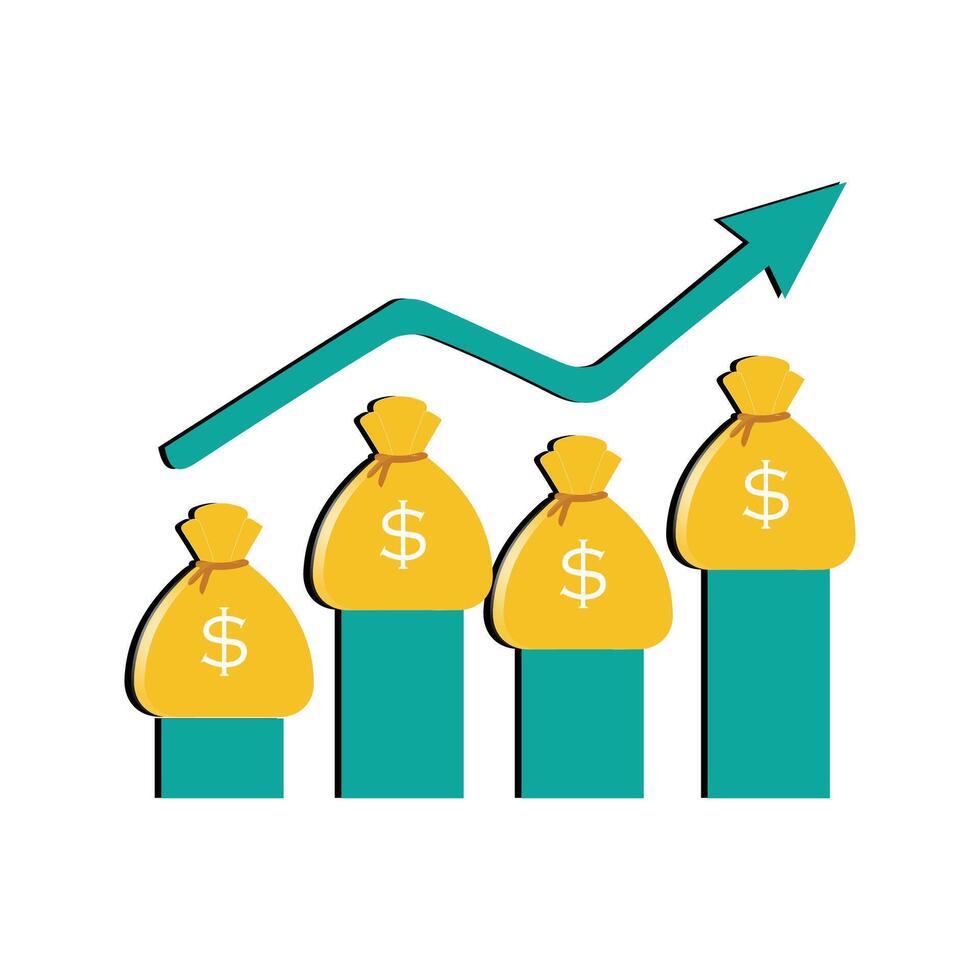 Money bag chart increase, business graph arrow up growth investment. Chart finance income increase growing. vector illustration flat design.