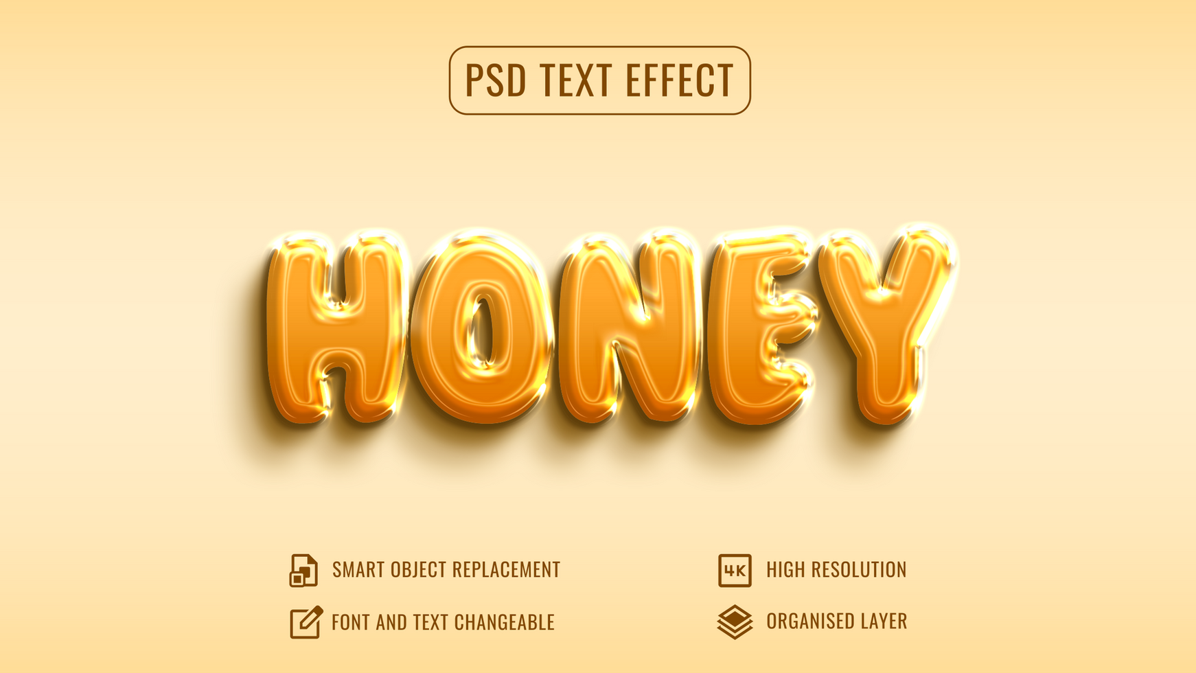 honey psd text effect mockup template, glossy editable 3d layer style