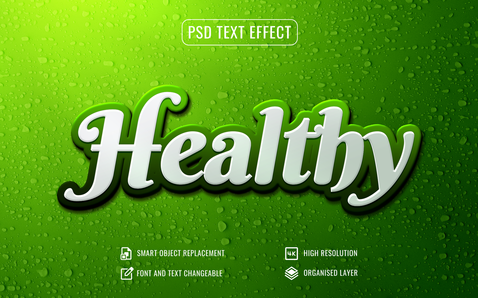 Healthy psd text effect with editable waterdrop background
