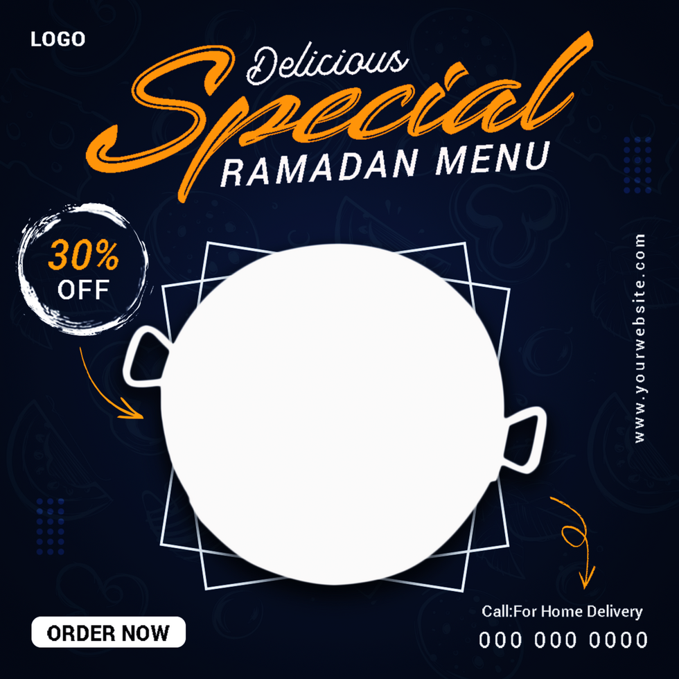 Ramadan iftar menu promotional offer banner, editable social media square post design psd