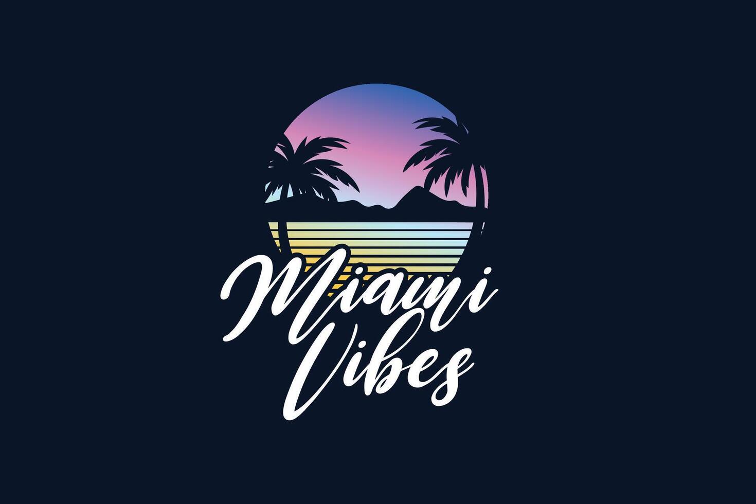 Miami vibraciones Años 80 retro con degradado antecedentes logo y palma arboles vector