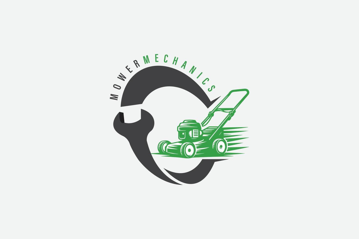 Mower mechanics logo with mower and wrench vector with catchy colors