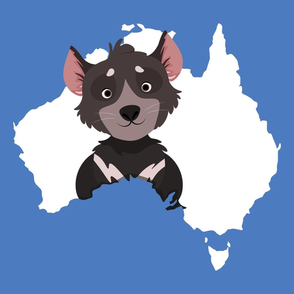 Cute Tasmanian devil sitting inside a map of Australia vector