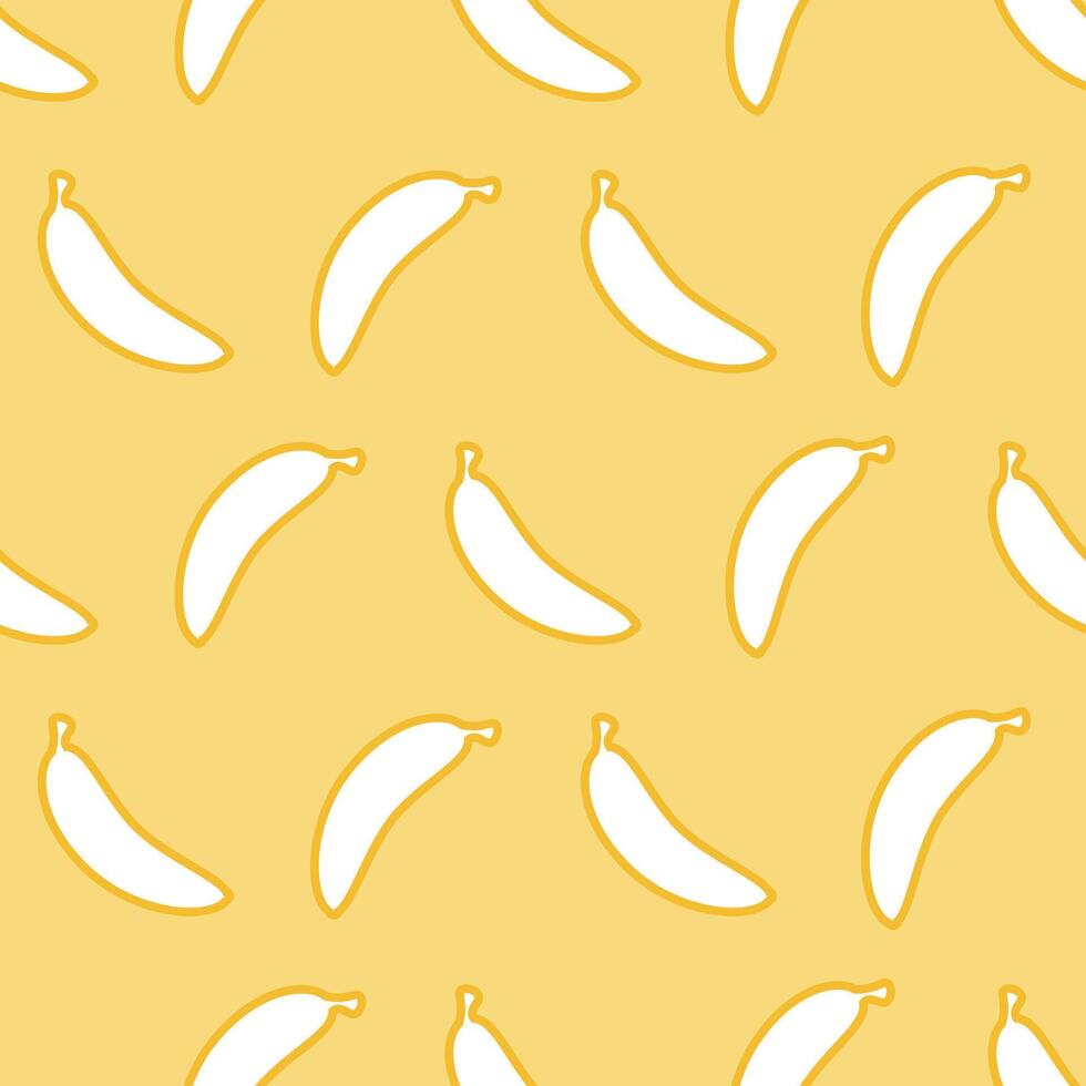 Yellow seamless pattern of flat bananas with outline vector