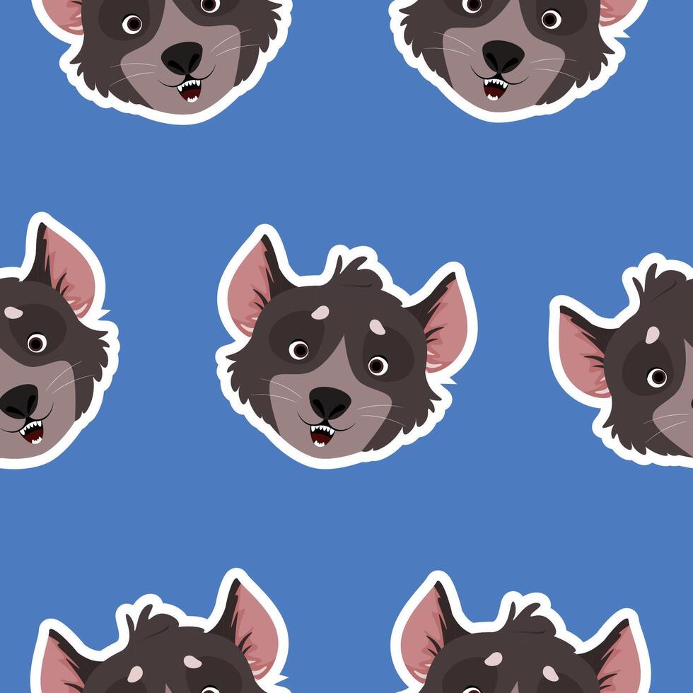 Seamless pattern of cute Tasmanian devil heads on a blue background vector