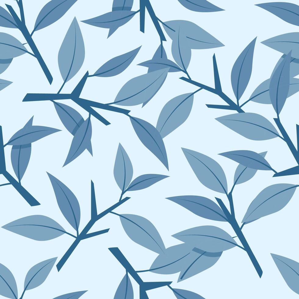 Seamless retro pattern of blue leaves with branches vector