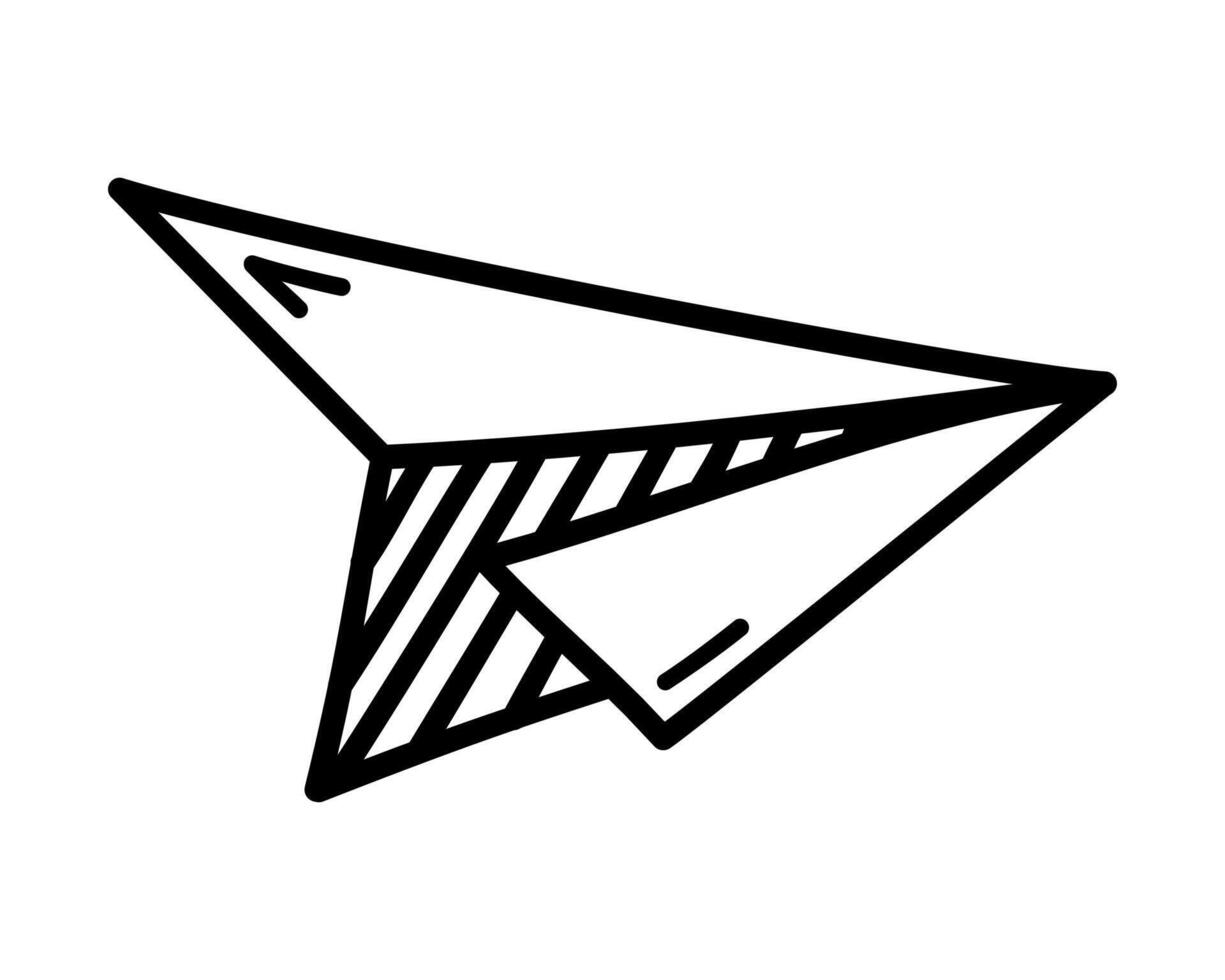 Doodle paper plane. Vector hand drawn airplane. Travel icon illustration