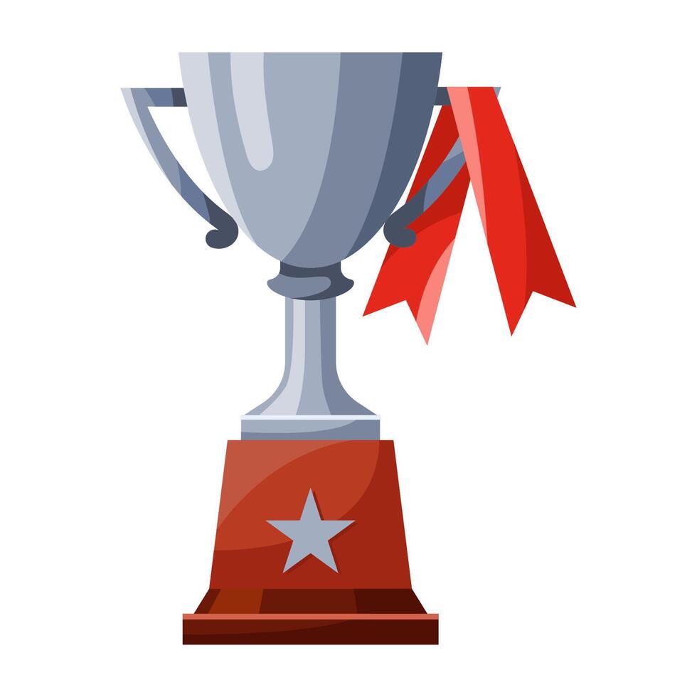 Silver cup with ribbons on the handle vector