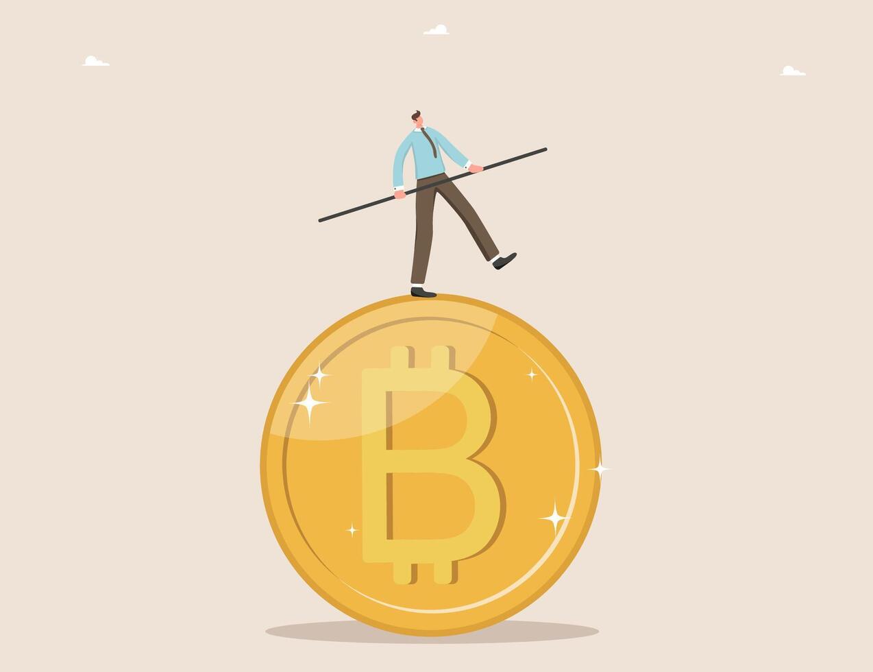 Man balancing on bitcoin vector