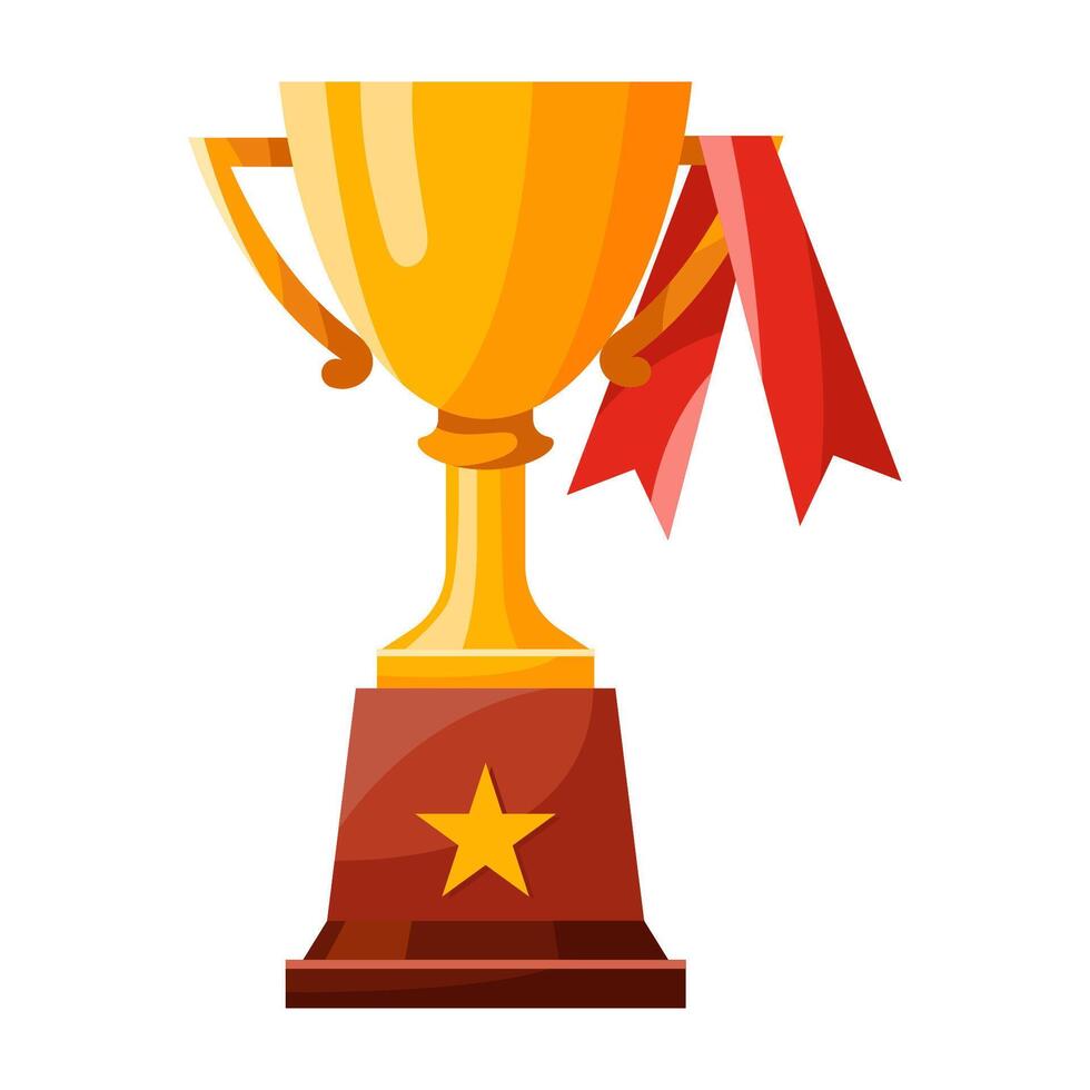 Gold cup with ribbons on handle vector