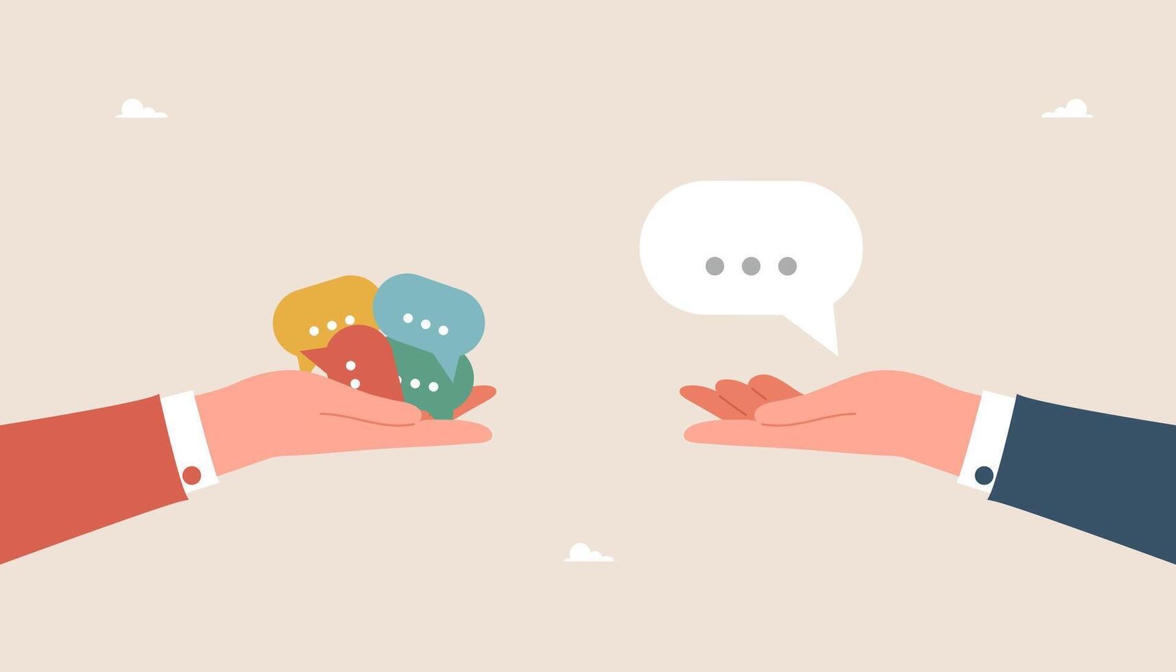 Two hands holding speech bubbles vector