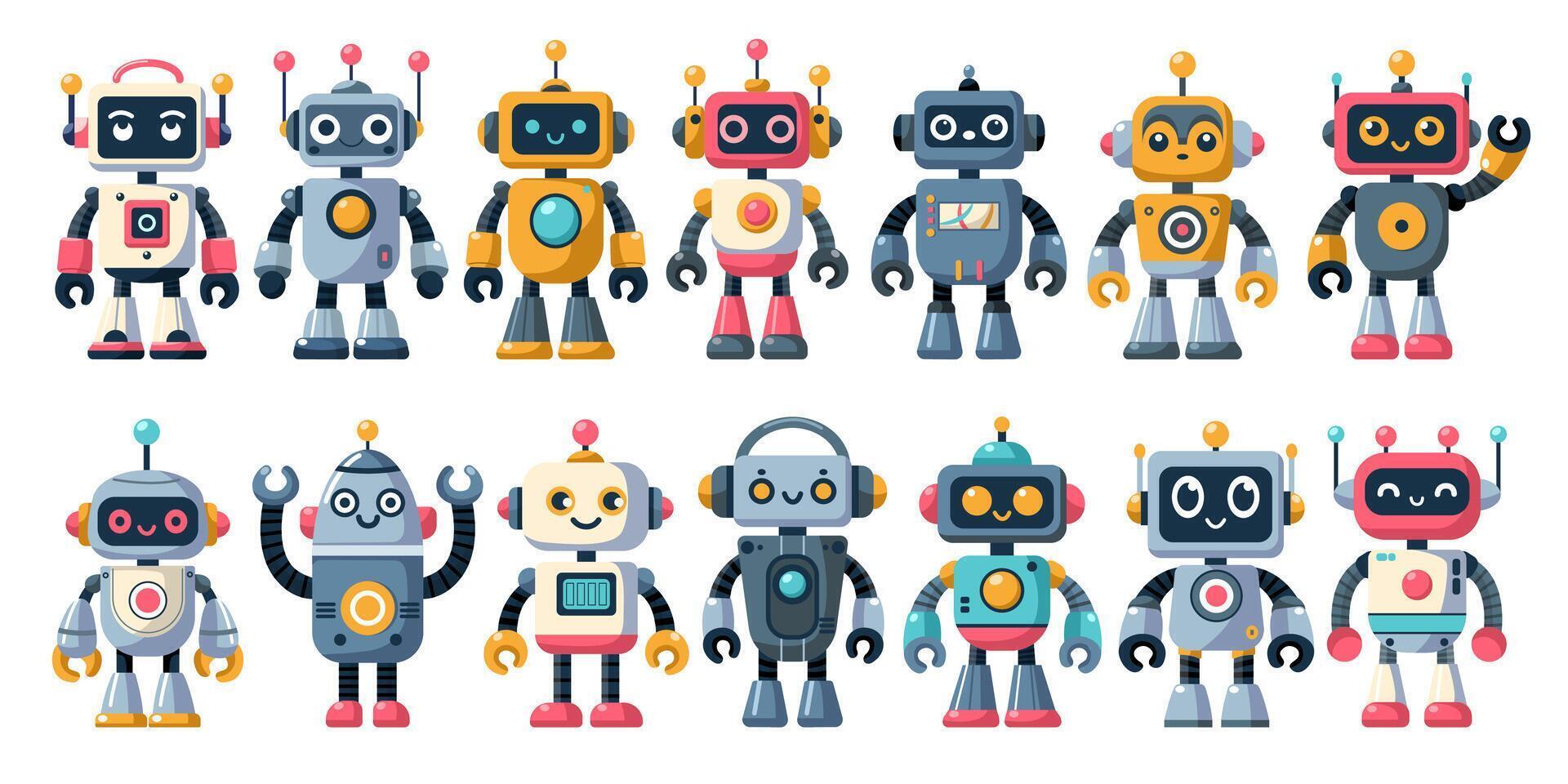 colección de alegre dibujos animados robots vector