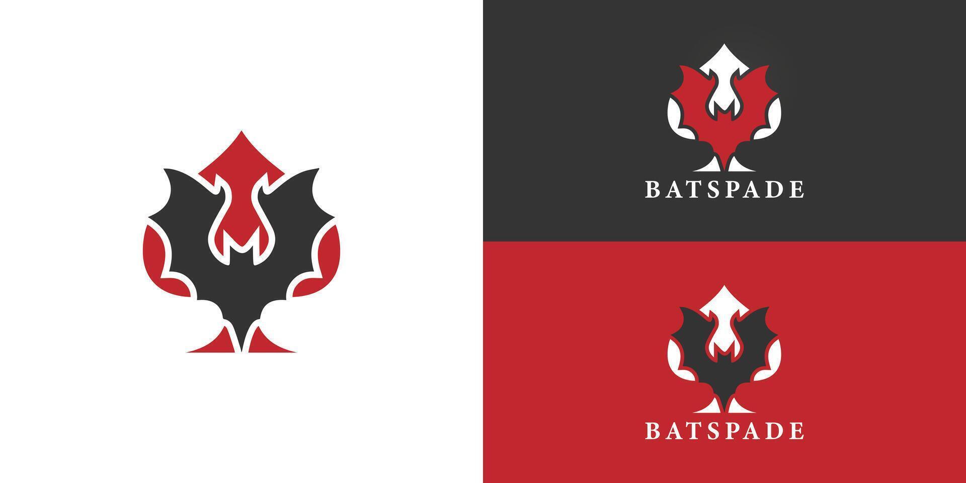 Bat and red spade logo for casino logo design inspiration presented with multiple background colors. The logo is suitable for business and finance logo design inspiration template vector
