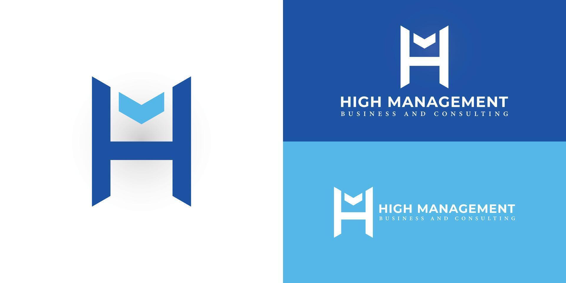 Abstract initial letter MH or HM Logo design Vector illustration in blue color isolated on a white backgrounds. Abstract letter MH logo applied for business and consulting company logo design template