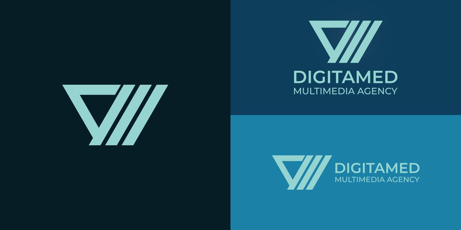 Abstract initial letter DM or MD loog in soft green color presented with multiple background colors. The logo is suitable for digital marketing agency logo design inspiration template vector
