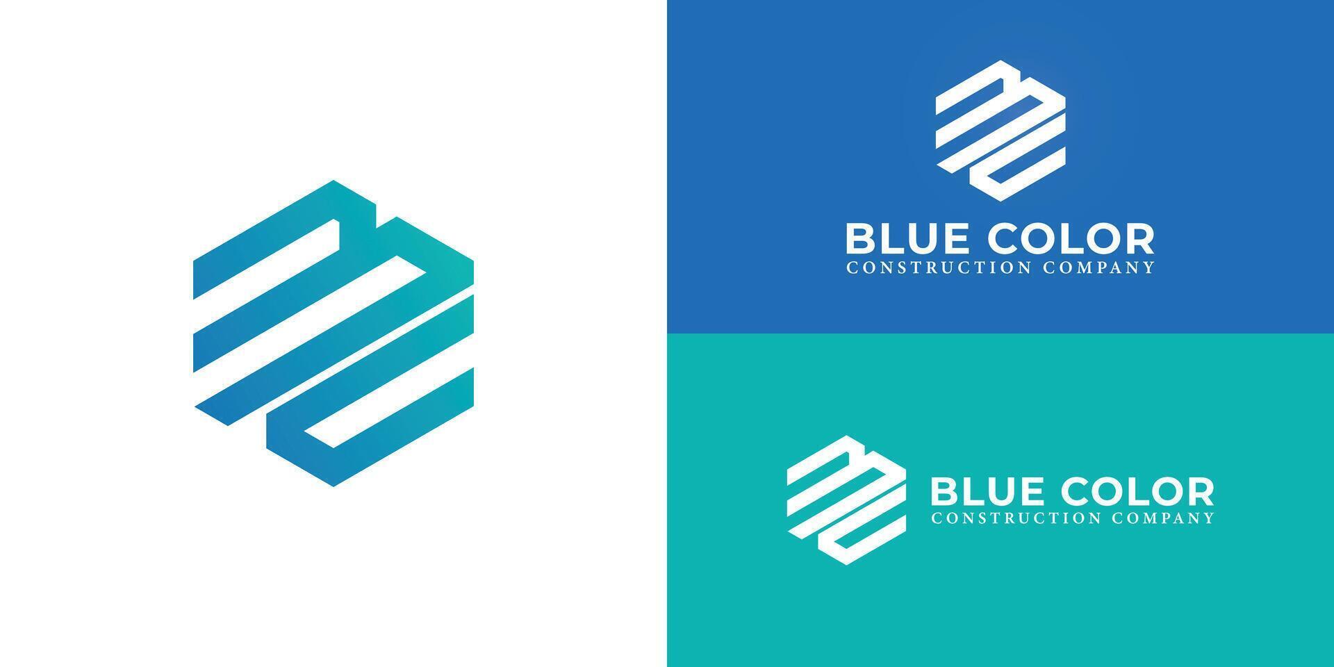 Abstract initial letter BC or CB logo, Blue Cube Logo Design Template in blue green color isolated on a white and blue background applied for the Construction Company logo design inspiration template vector
