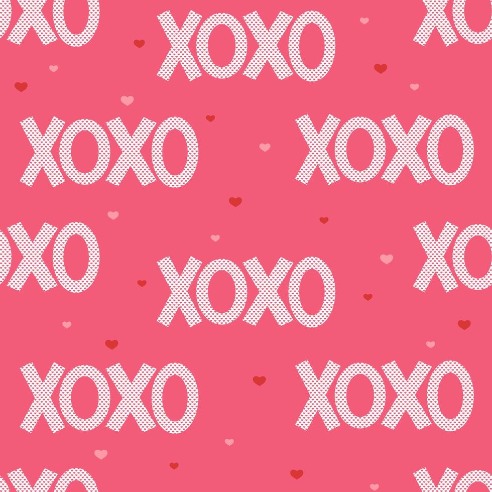 Romantic xoxo seamless pattern. Valentine day repeated text ornaments with hearts. Vector illustration design for background, textile, fabric, wrapper.